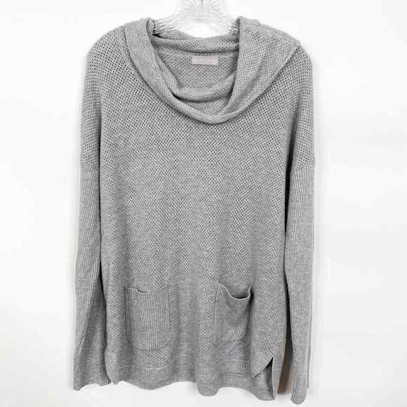 Evolution by Cyrus Cowl Neck Sweater Large Womens Perforated Gray Ribbed - Picture 1 of 8